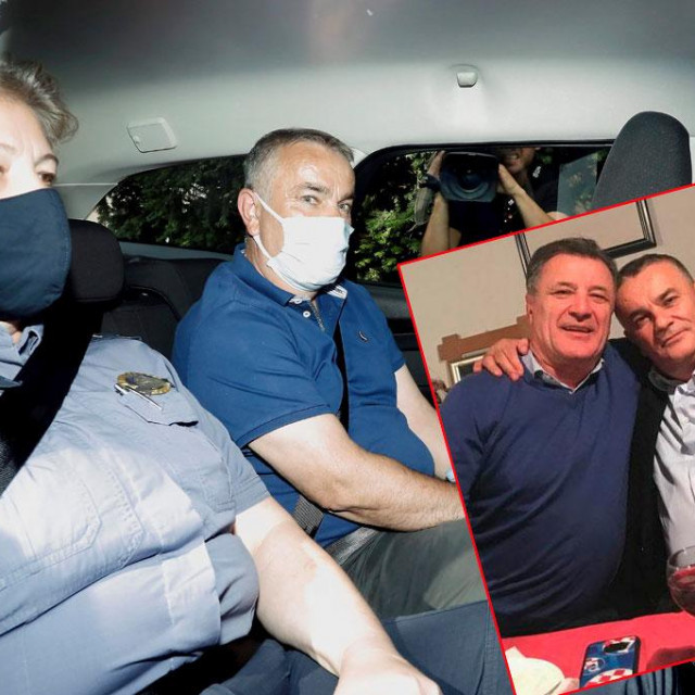 Dovođenje osječkog poduzetnika Drage Tadića na ispitivanje u USKOK; u pravokutniku: Drago Tadić i Zdravko Mamić